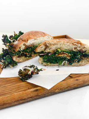 Kale Salad Sandwich! We took your favorite salad and made it a sandwich. Kale salad, mozzarella, olive oil & balsamic vinegar on ciabatta.