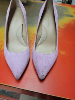 Before picture of my dirty pink suede shoes.