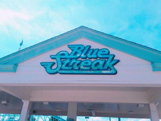 The sign for Cedar Point's oldest operating coaster is, well, decidedly blue.  No big surprise there....