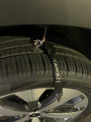 A set of keys buried in my tire tread!