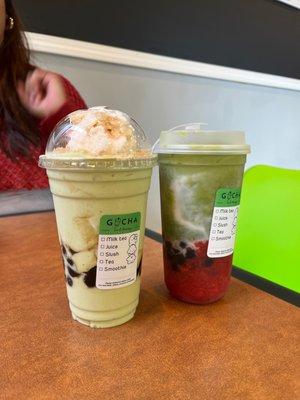 Avocado cream and strawberry matcha