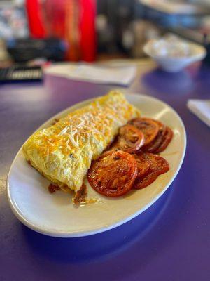 The Big Omelette with grilled tomatoes!