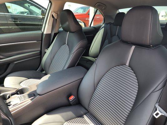 Toyota Camry seats are very comfortable. They also clean up easily, and your bare legs never stick even in Oklahoma heat.