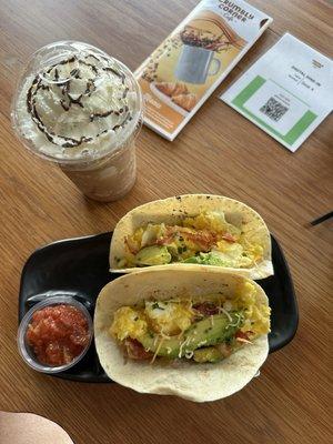 Breakfast taco and mocha frappe