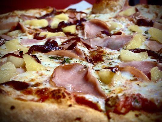 Canadian bacon, pineapple, and onion