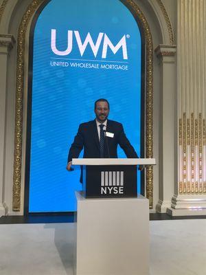 Mike Blackhall holding court at the New York Stock Exchange.