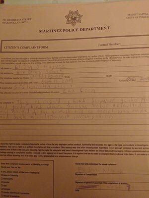 Complaint filed against officer of martinez police department