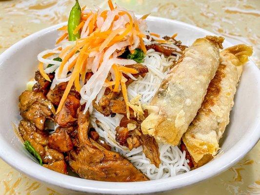 Grilled pork vermicelli n spring rolls