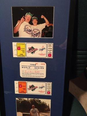 A 30 year old World Series treasure. Pictures and tickets mounted on a Dodger Blue Background