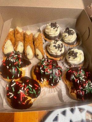 Mini Cannolis; mini chocolate cream pies and chocolate bombs