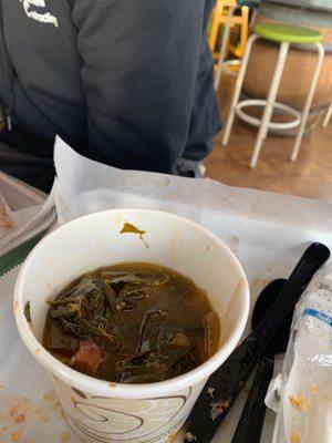 Note the oil layer on the collards. Not too appetizing.