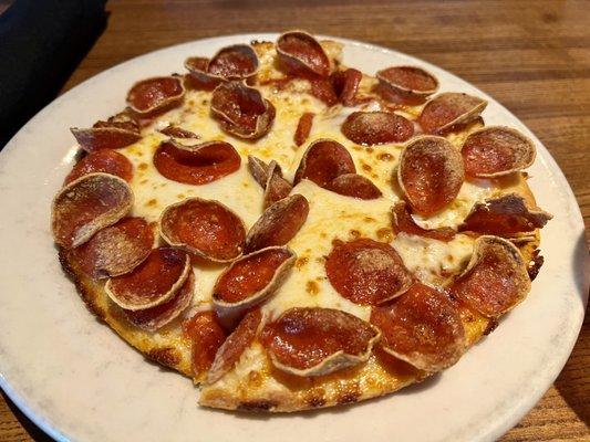 Double pepperoni pub pizza.  New smaller curl & crisp pepperonis.