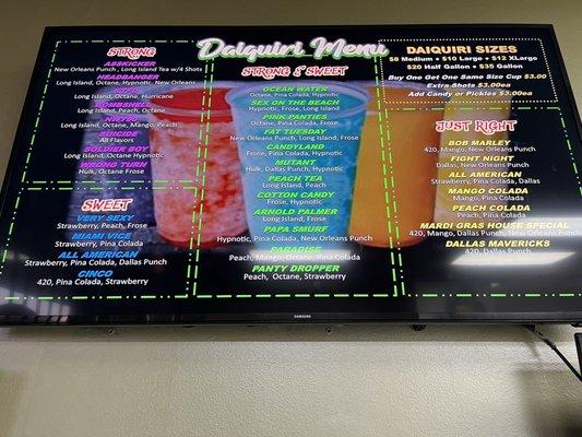 The Daiquiri Menu