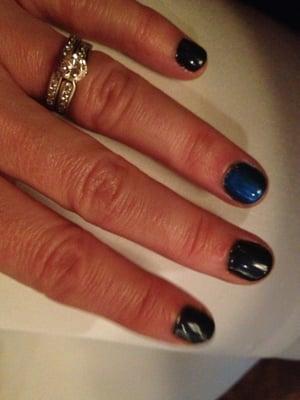 Navy blue with a royal in the ring finger.