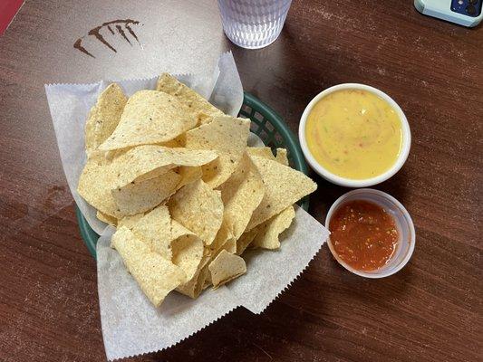 Chips, salsa and Queso. Make sure to ask for the bottled salsas.