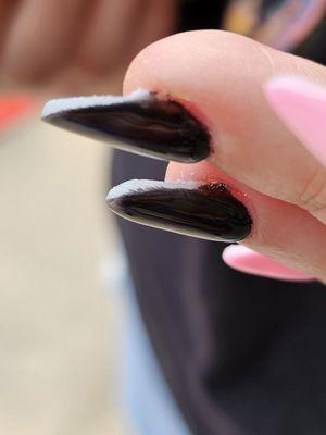 This is the manicure my daughter was given for her Senior Prom.  Super thick, sloppy, and cuticles weren't touched.