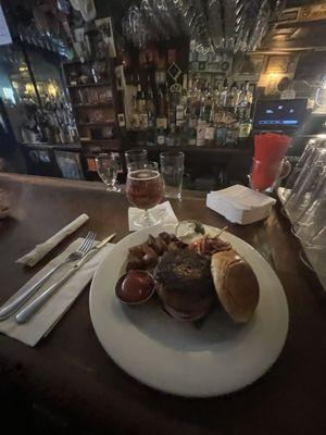 Lamb burger w/ Tzatziki & Yuenling beer