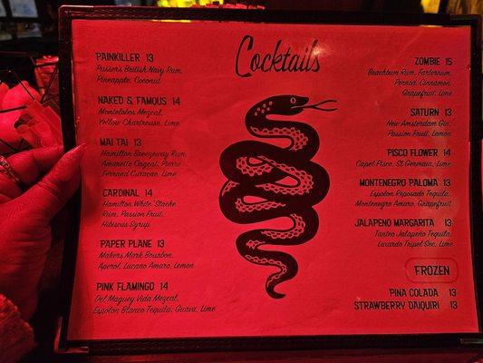 Drink menu