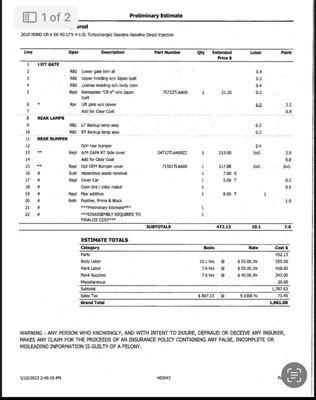 Estimate from damages