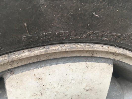 My actual tire size (this is my spare that was plugged) 235/75/15