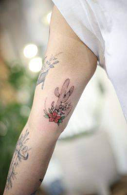 Fine Line Cactus Tattoo.