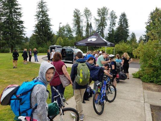 Checking in for Camp, Day 1: Staff checks all equipment and ensures kiddos have all needed clothing, protection