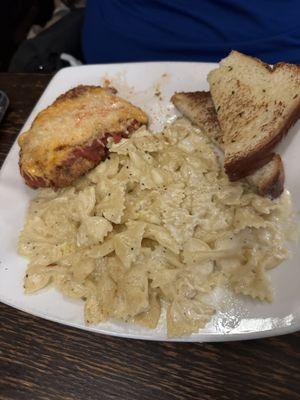 Chicken Parmesan with fettuccine Alfredo