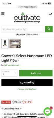 Cultivate Colorados pricing... showing a fake sale.