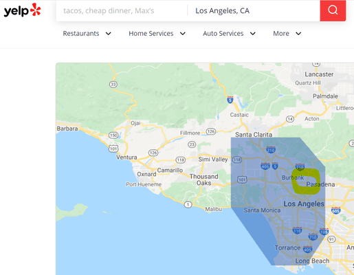 Royal Pet's map of service area, including Pasadena.