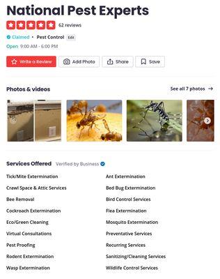 Our reputation speaks for itself. Give us a call for all of your pest control needs. We look forward to servicing you!