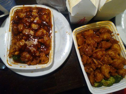 HK orange chicken on left, King Garden on the right