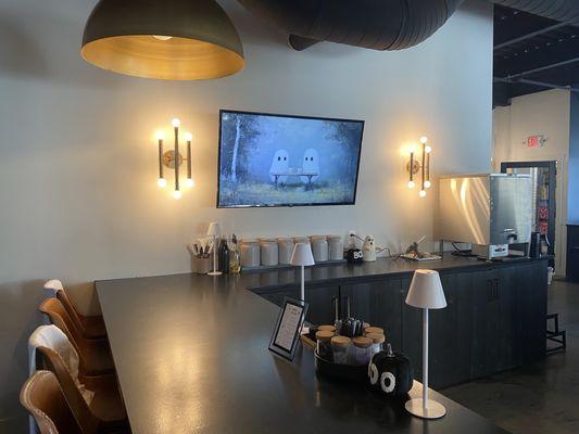 Bar area and decor, comfortable seating.