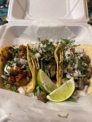 Al pastor and carne asada tacos