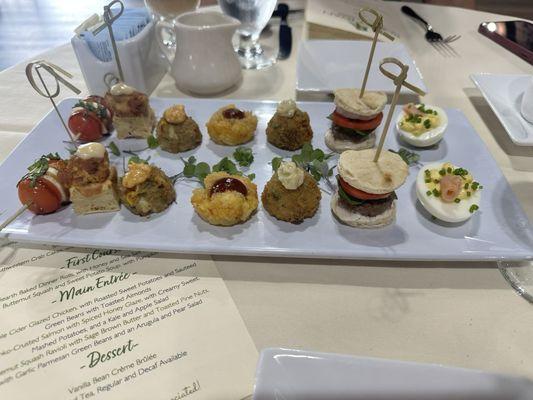 The full picture  of all the hors d'oeuvres from the food tasting.