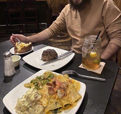 Chef's special, Long Island iced tea, and filet