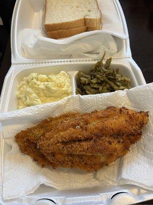 Catfish, potato salad, green beans