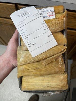 Moldy tamales and recipt of the date I bought them.