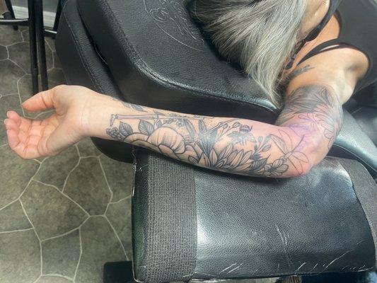 Wife finishing up her sleeve.