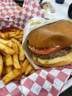 Hamburger with fries