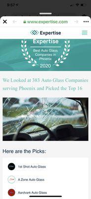 We won again top 16 Auto glass companies in Phoenix out of 383. Thank you everyone that has supported us over the years.