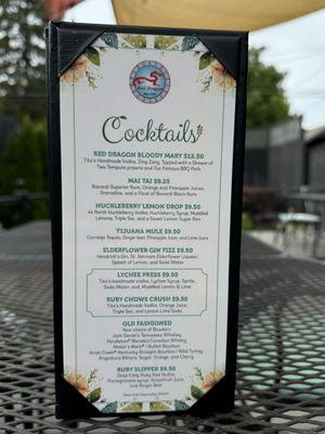 Summer Cocktail Menu