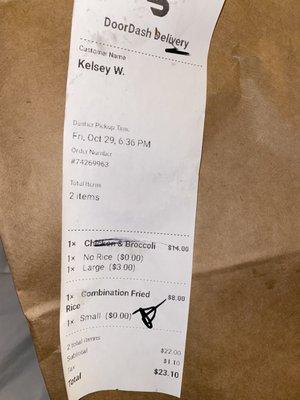 Receipt (doordash)