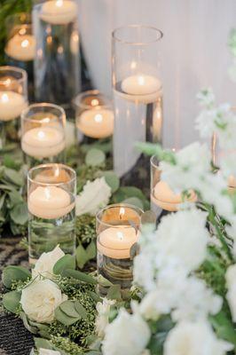 Floating candles that you can rent through the company.