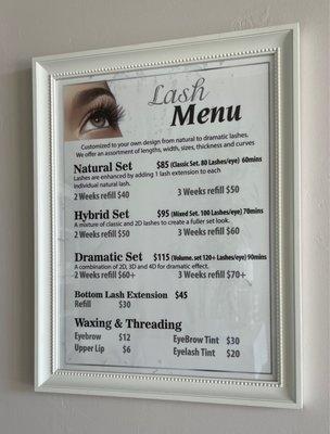 Lash menu