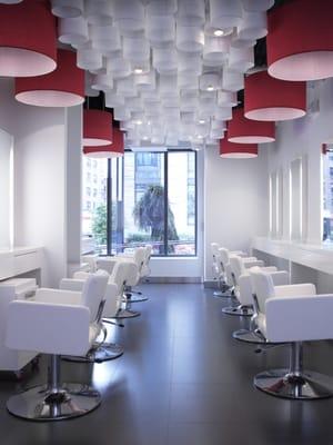 Award winning salon interior- Vasken's stations where natural lighting is of utmost importance.