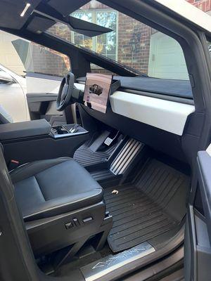 Tesla cybertruck gets interior clean and seat covers installed