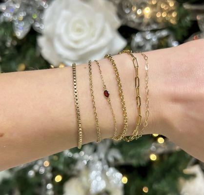 Permanent Jewelry stack with birthstone connector