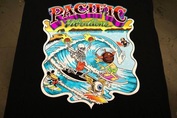 Premium screen printing for Pacific Vibrations in Ventura.