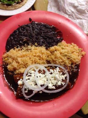 Delicious chicken flautas w/ rice and beans