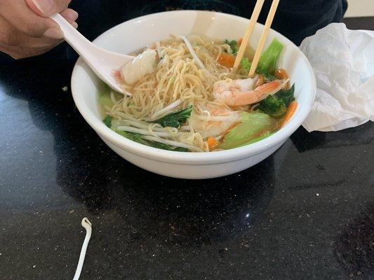 Close up of of seafood pho.  Highly recommended especially if you like vegetables.